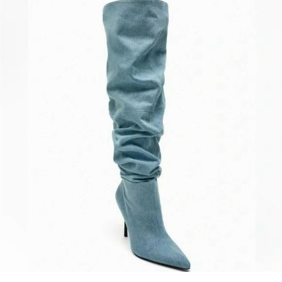 Zara Denim Over The Knee Boots. Pointed Toe. Size 36 - Picture 4 of 4